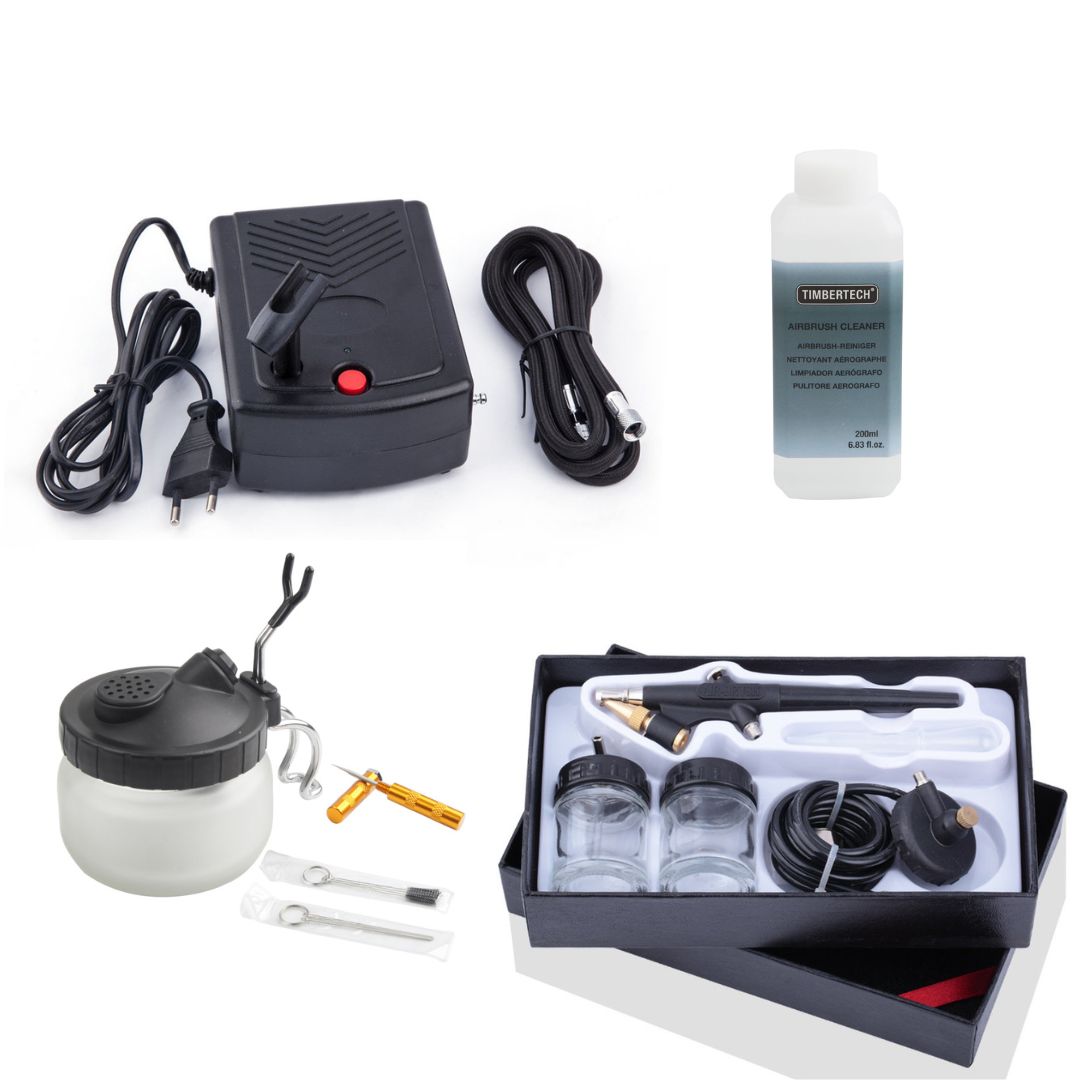 aérographe BD-138 simple action, mini compresseur, nettoyant et pot de nettoyage