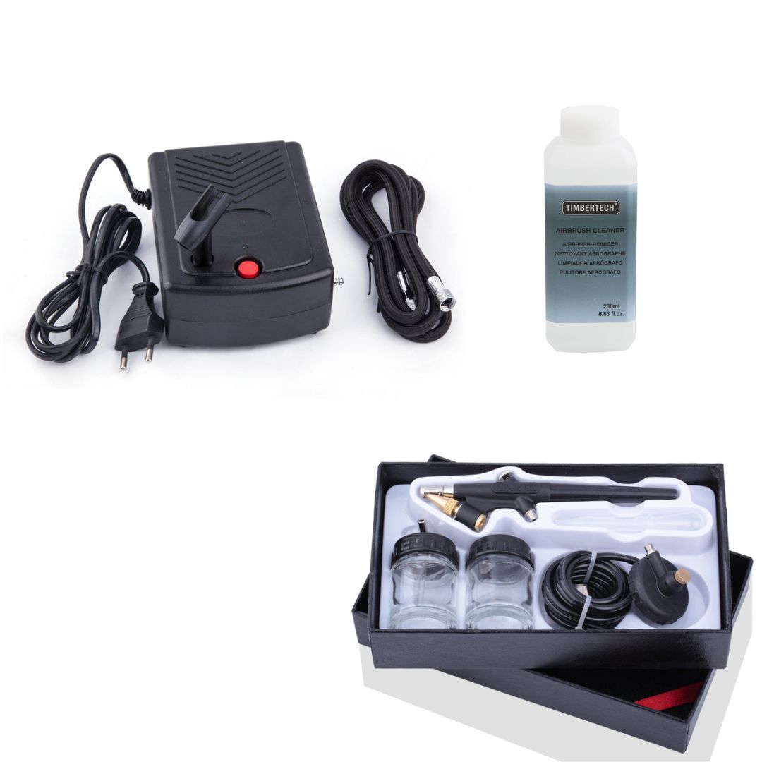 kit aérographe par succion simple action avec mini compresseur et nettoyant