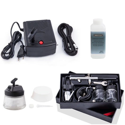Aérographe BD-128 double action, mini compresseur et accessoires