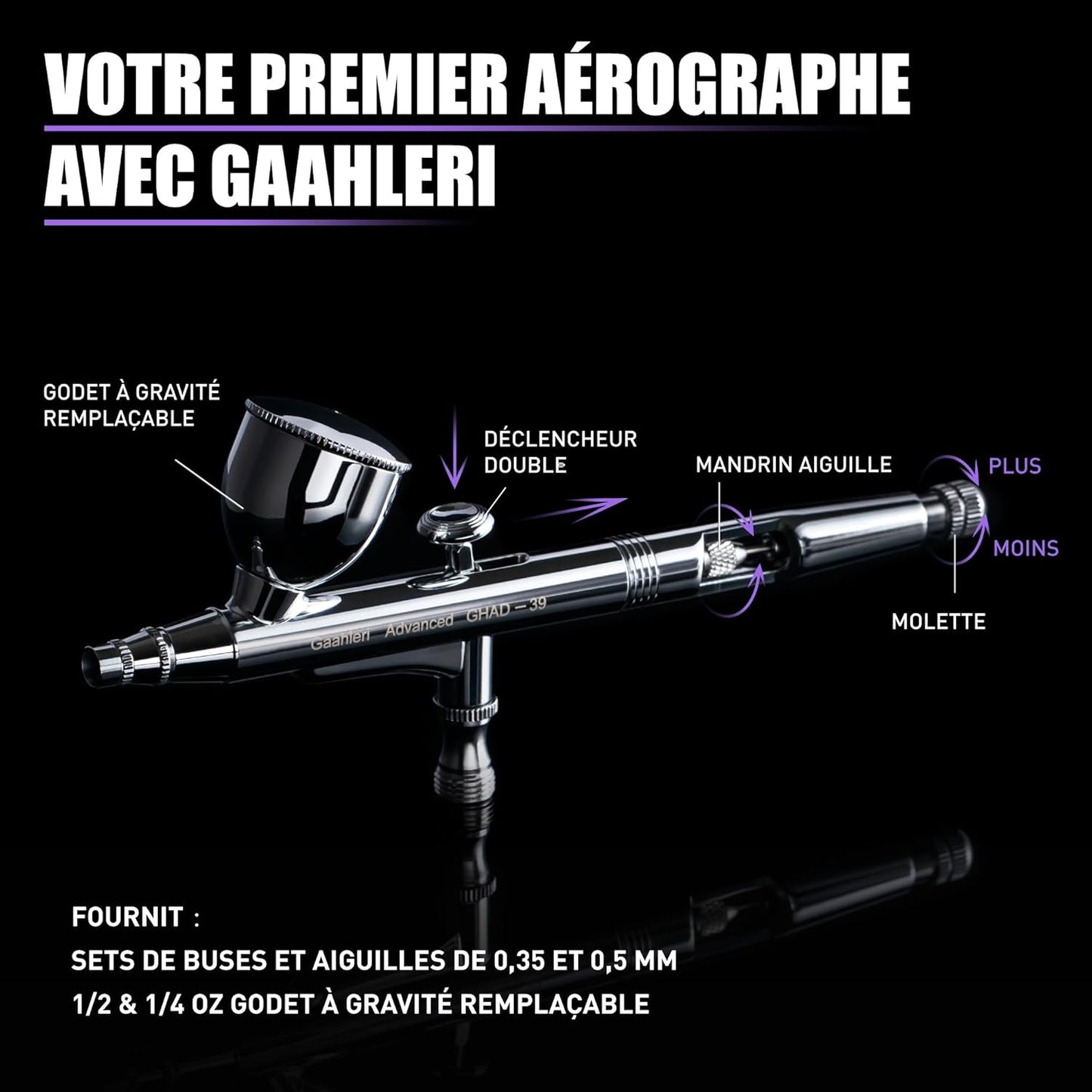 aérographe GHAD39 pour nail art ou textile