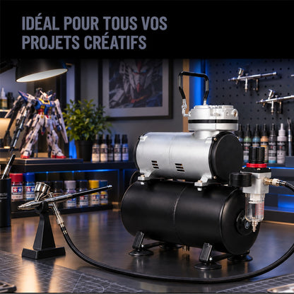 compresseur pour aérographe anti-rouille avec cuve dans un atelier de maquette