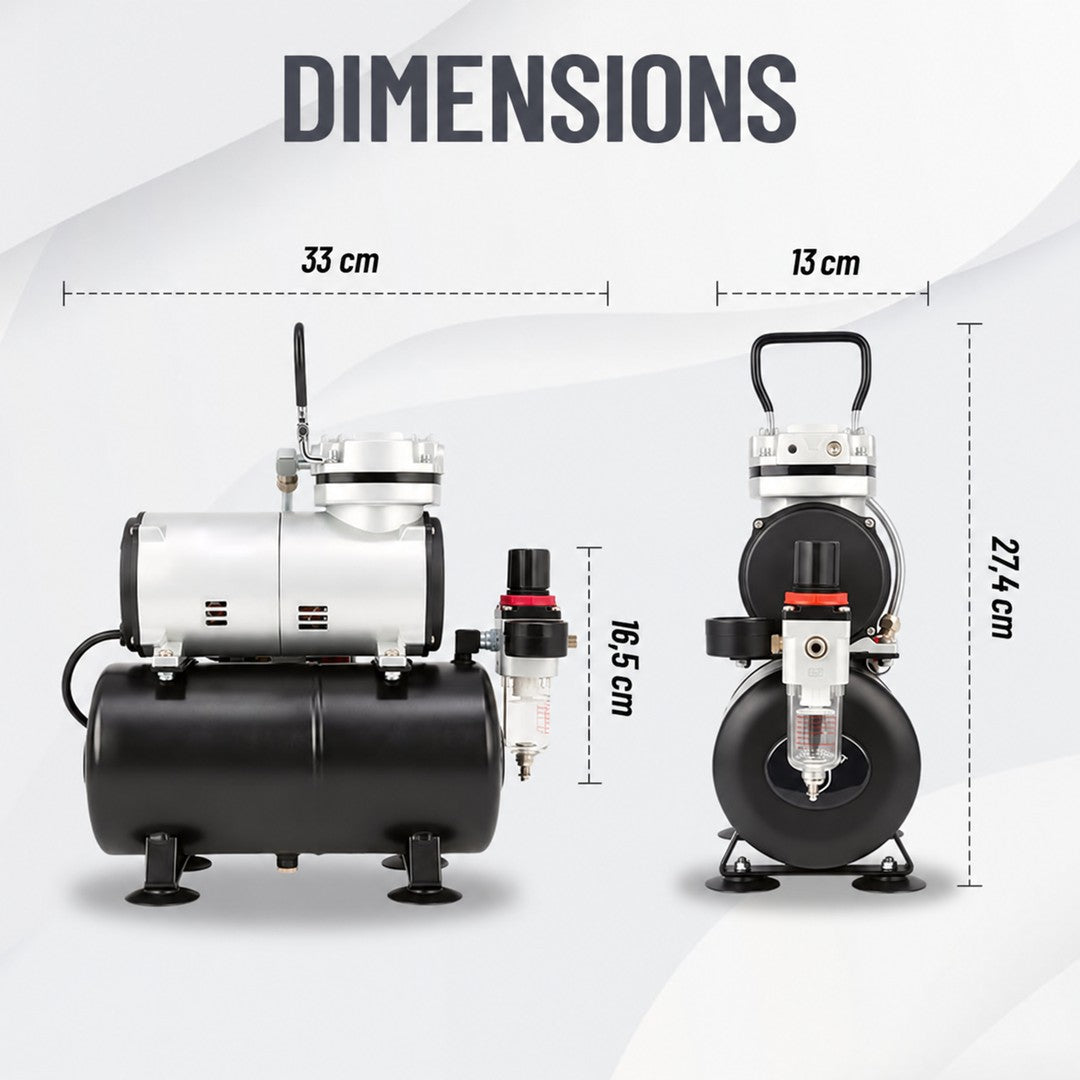 dimensions du compresseur pour aérographe avec cuve AS-186T