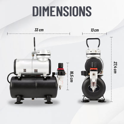 dimensions du compresseur pour aérographe avec cuve AS-186T