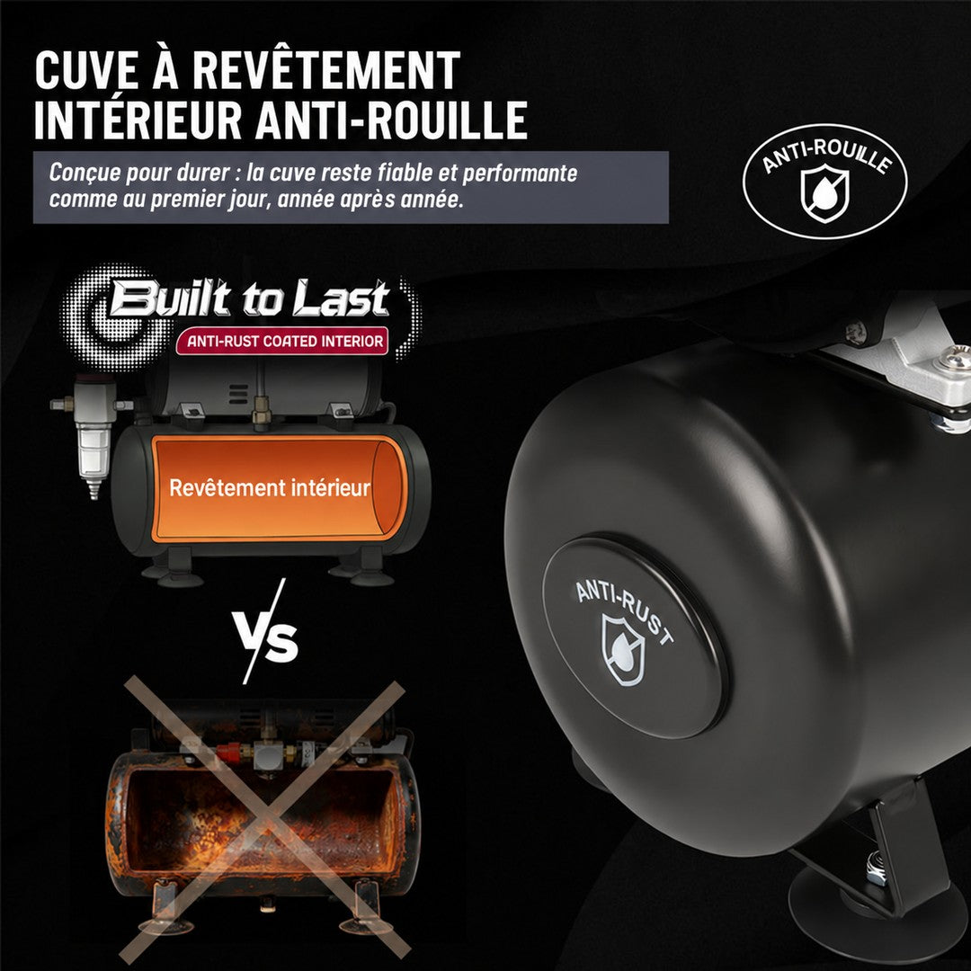 cuve de compresseur pour aérographe avec revêtement intérieur anti-rouille