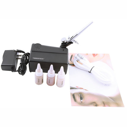 kit aérographe maquillage avec mini-compresseur, aérographe, chargeur, tuyau et 3 flacons de fond de teint