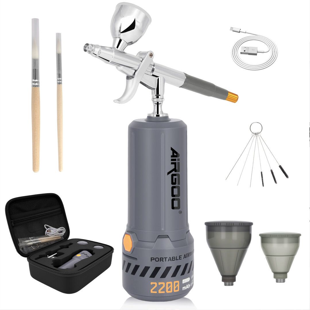 kit aérographe sans fil portable avec accessoires et pinceaux