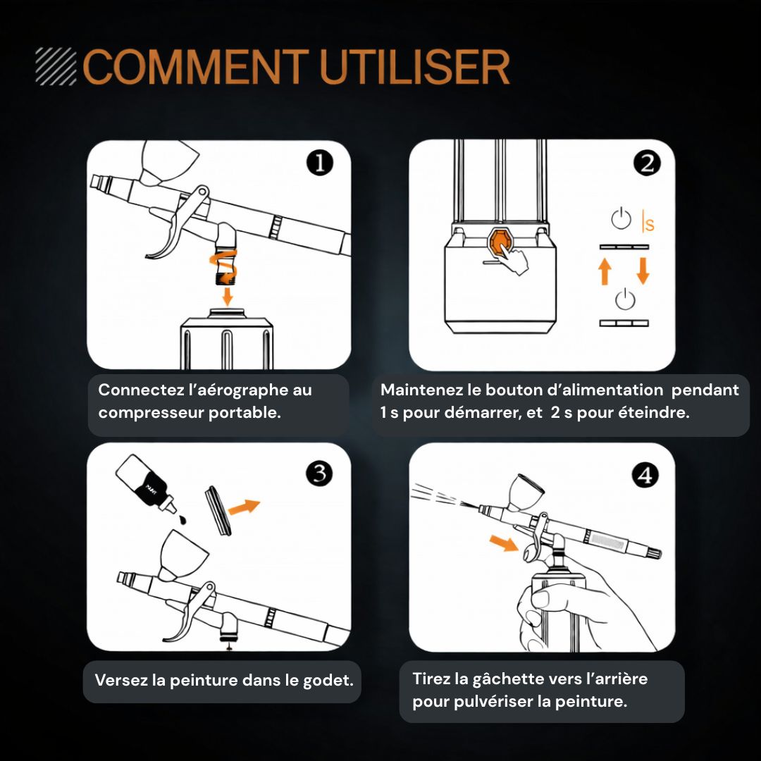 Kit aérographe sans fil portable + accessoires + pinceaux