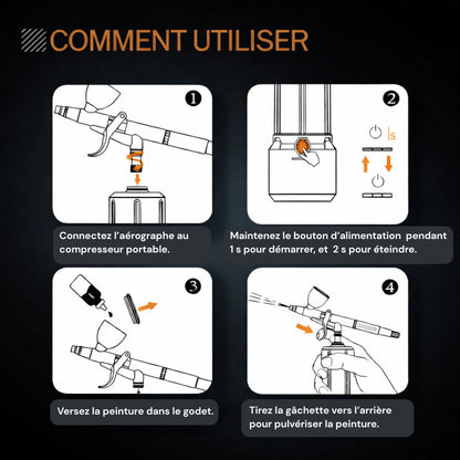 Kit aérographe sans fil portable + accessoires + pinceaux